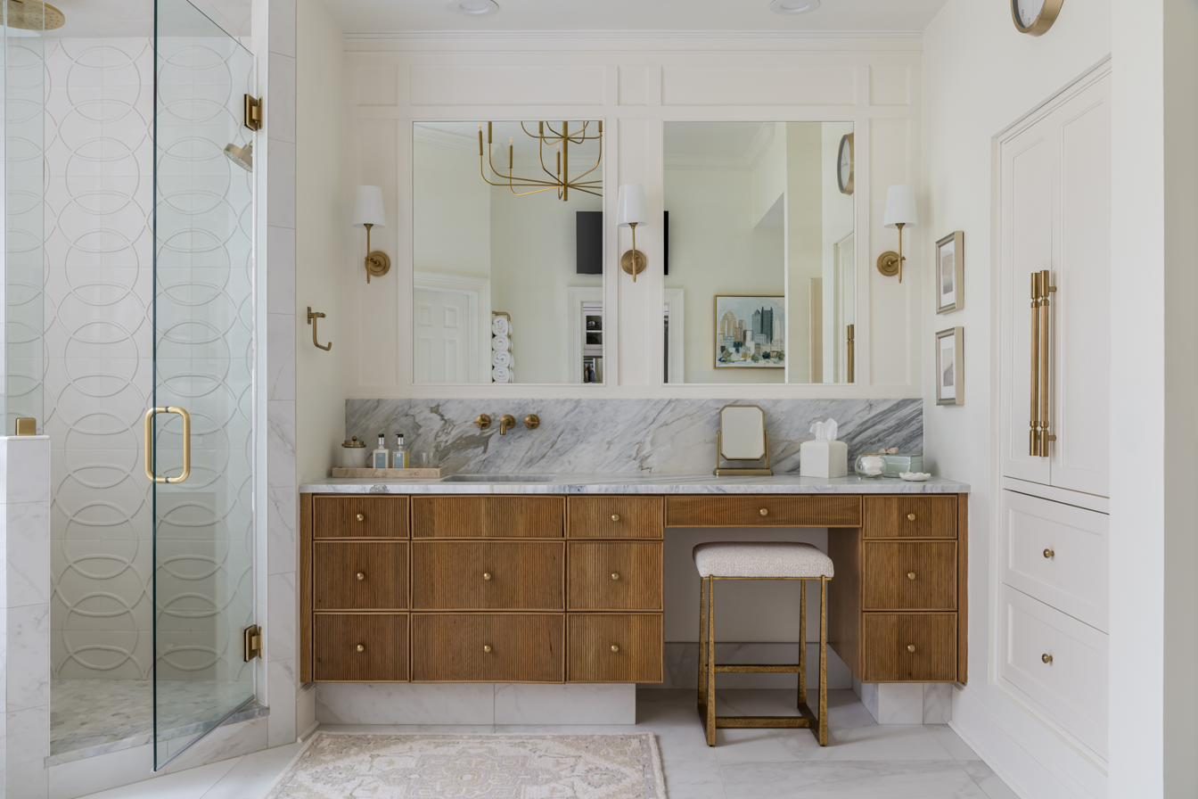 Featured project — double vanity with marble