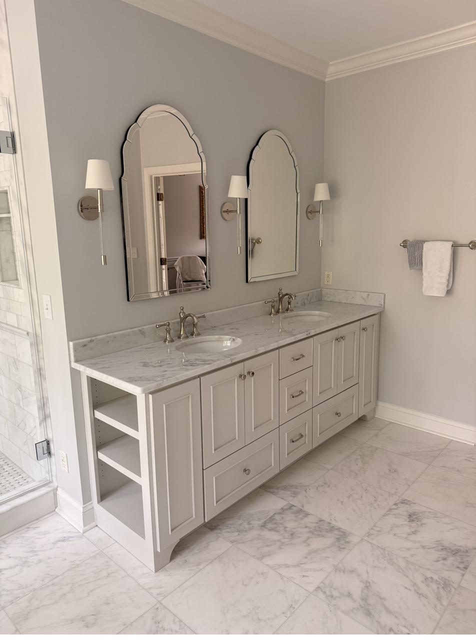 Primary bath — vanity with arch mirrors